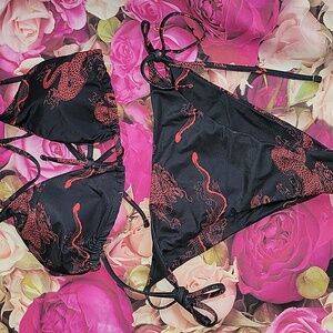 Dragon black and Red Lace-up Bikini 4 peice set Size XL